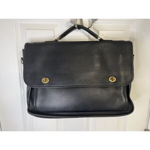 Vintage Laura USA Black Leather Briefcase Laptop Bag Work Satchel